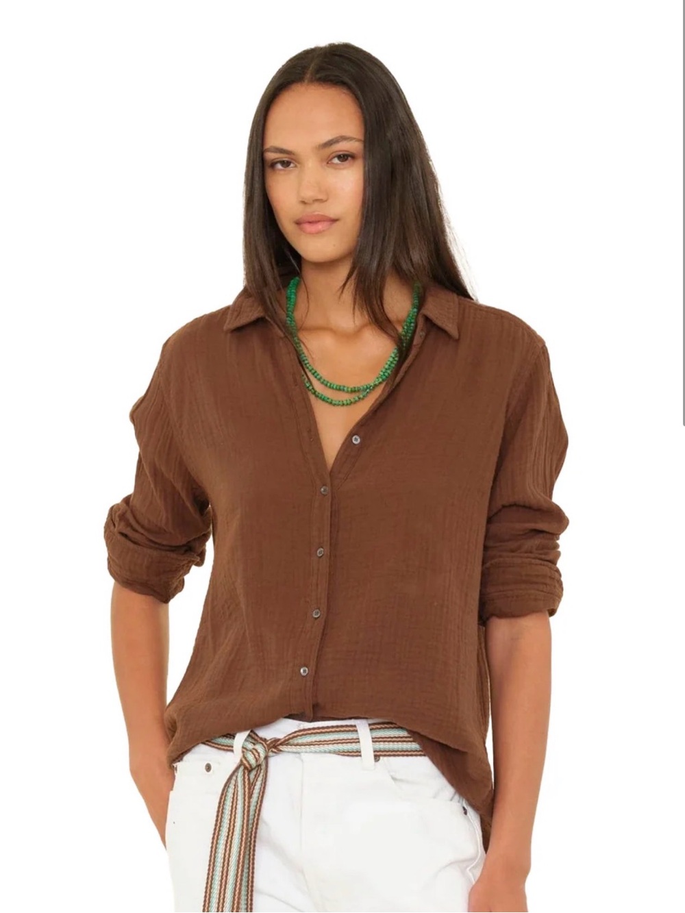 Xirena Scout Cotton Button-Front Shirt size medium cacao bean brown